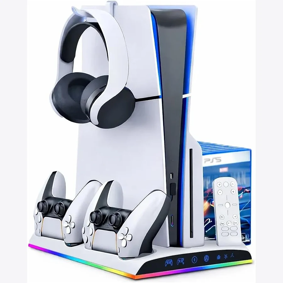 Suporte vertical com duas ventoinhas de resfriamento e hub USB para PS5 e PS5 Slim