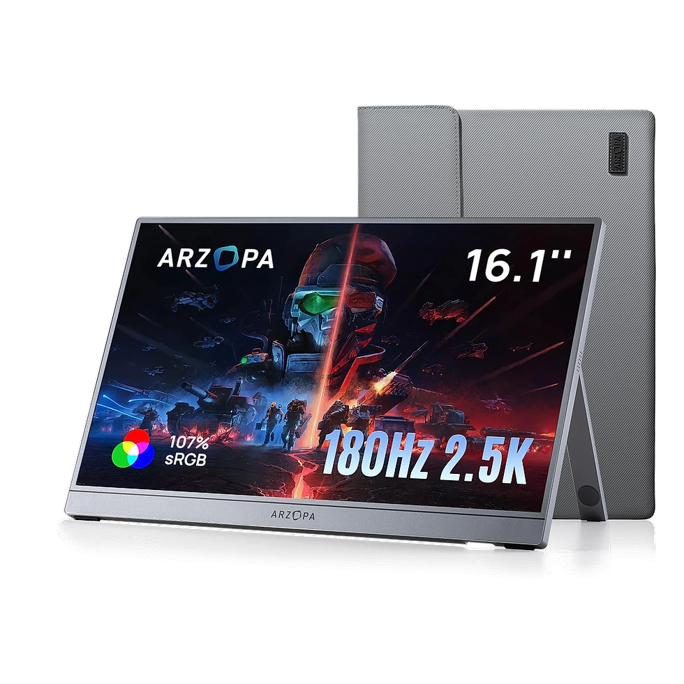 ARZOPA Z3FC 2,5K 180Hz ARZOPA Z3FC de 16,1 polegadas em vista oficial do produto com suporte traseiro