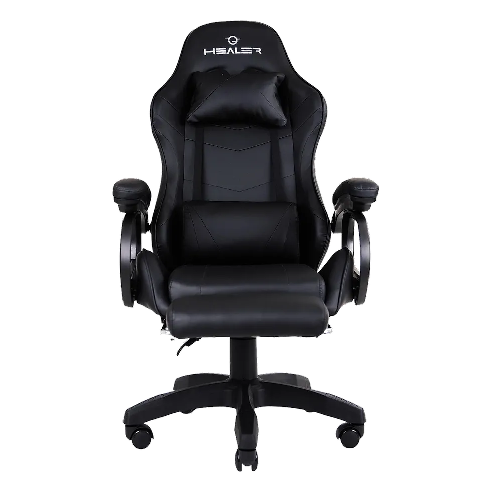 Healer Level cadeira gamer preta reclinável com apoio de pés retrátil e suporte para até 150 kg