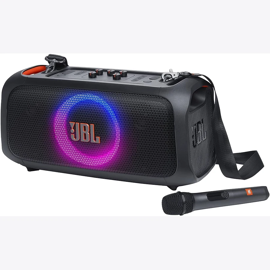 JBL PartyBox On The Go Essential caixa de som 100W RMS com luzes LED e microfone incluso