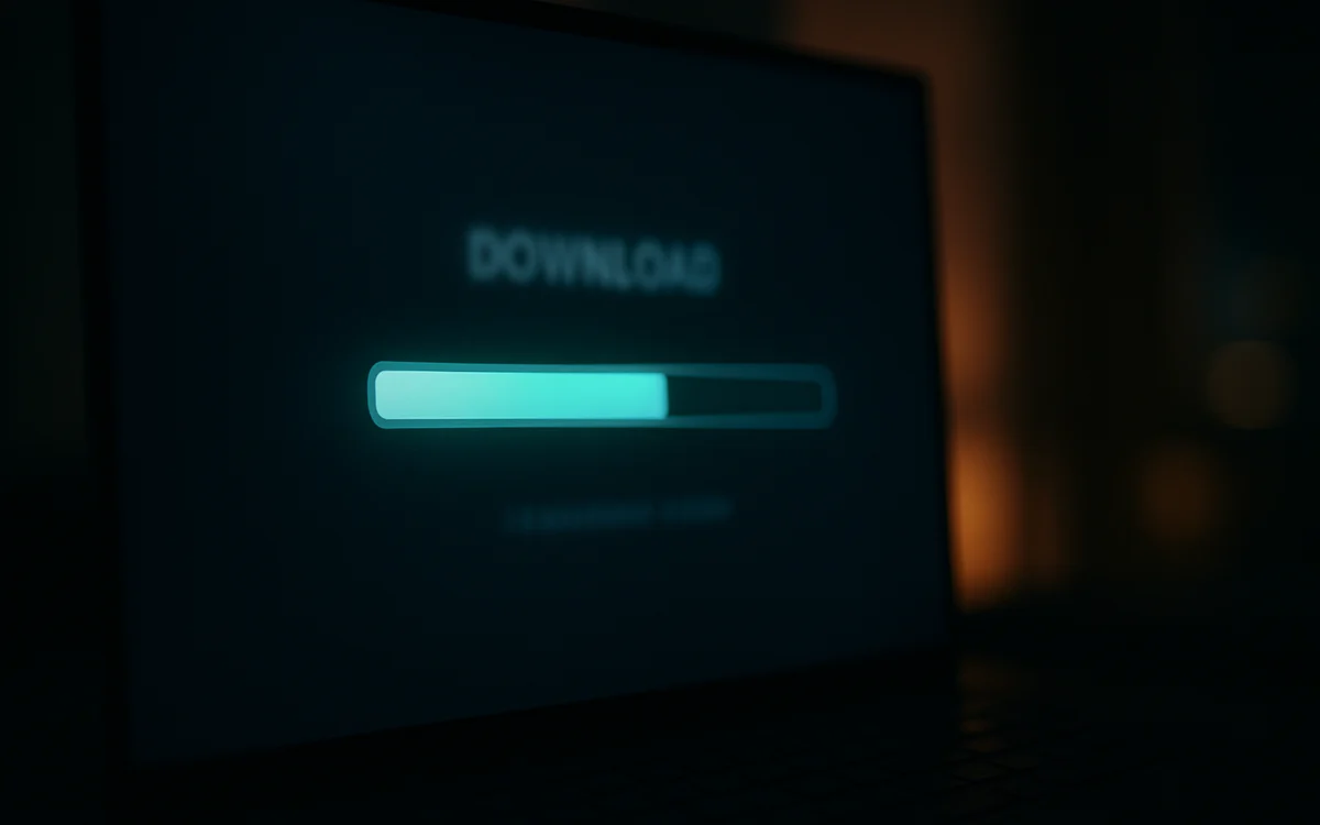 Barra de progresso de download ocupando a tela de um computador