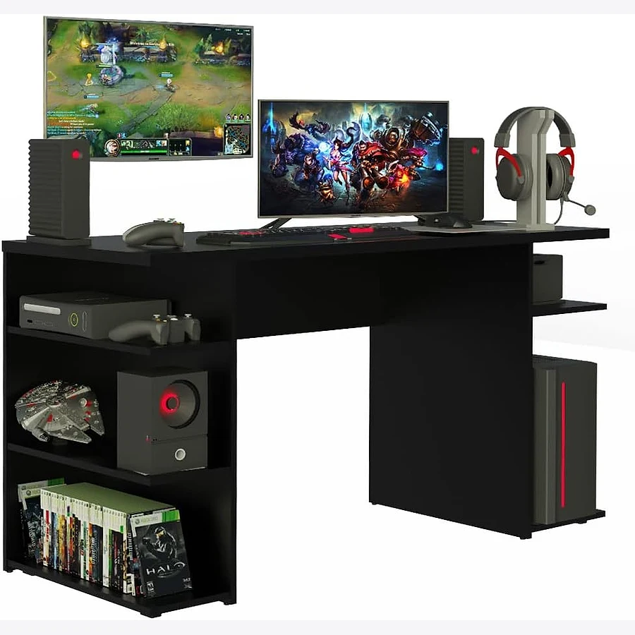 Mesa gamer Madesa 9409 em preto com suporte de monitor integrado e pés de ferro