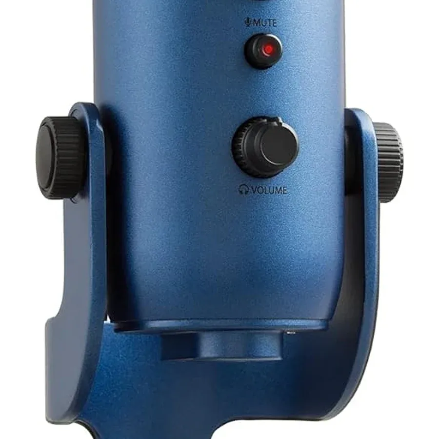 Blue Yeti microfone condensador USB com três cápsulas e controle de ganho