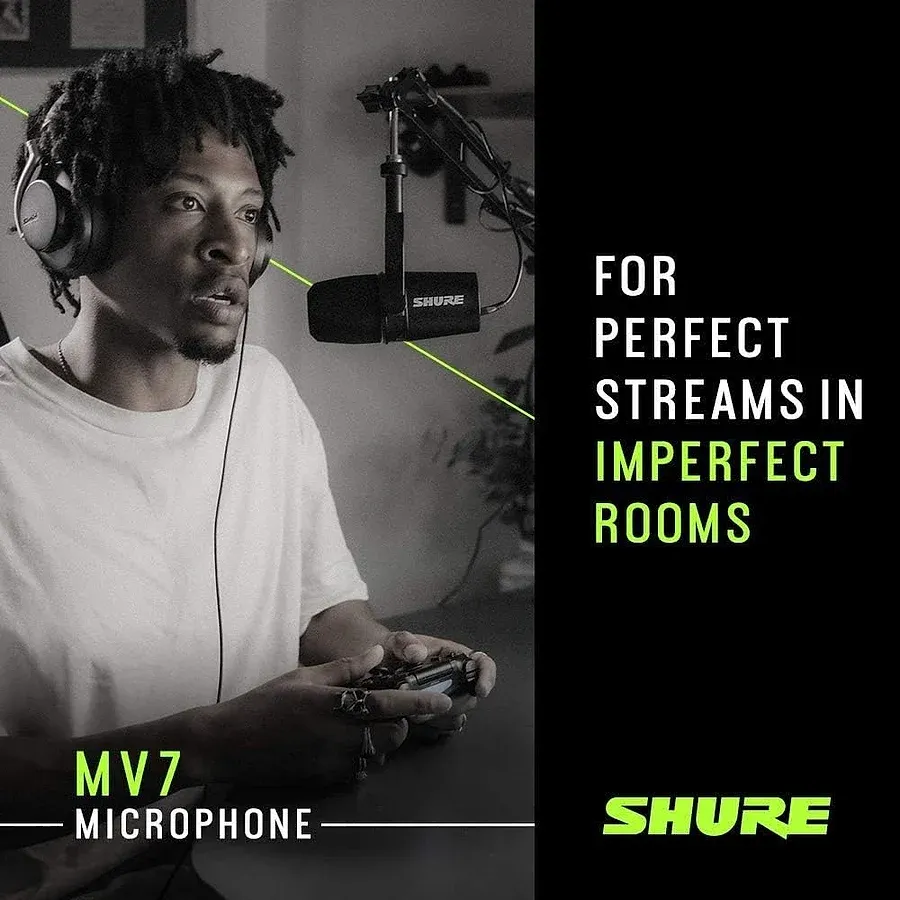 Shure MV7 microfone dinâmico com saída XLR e USB-C e controle tátil de ganho e headphone