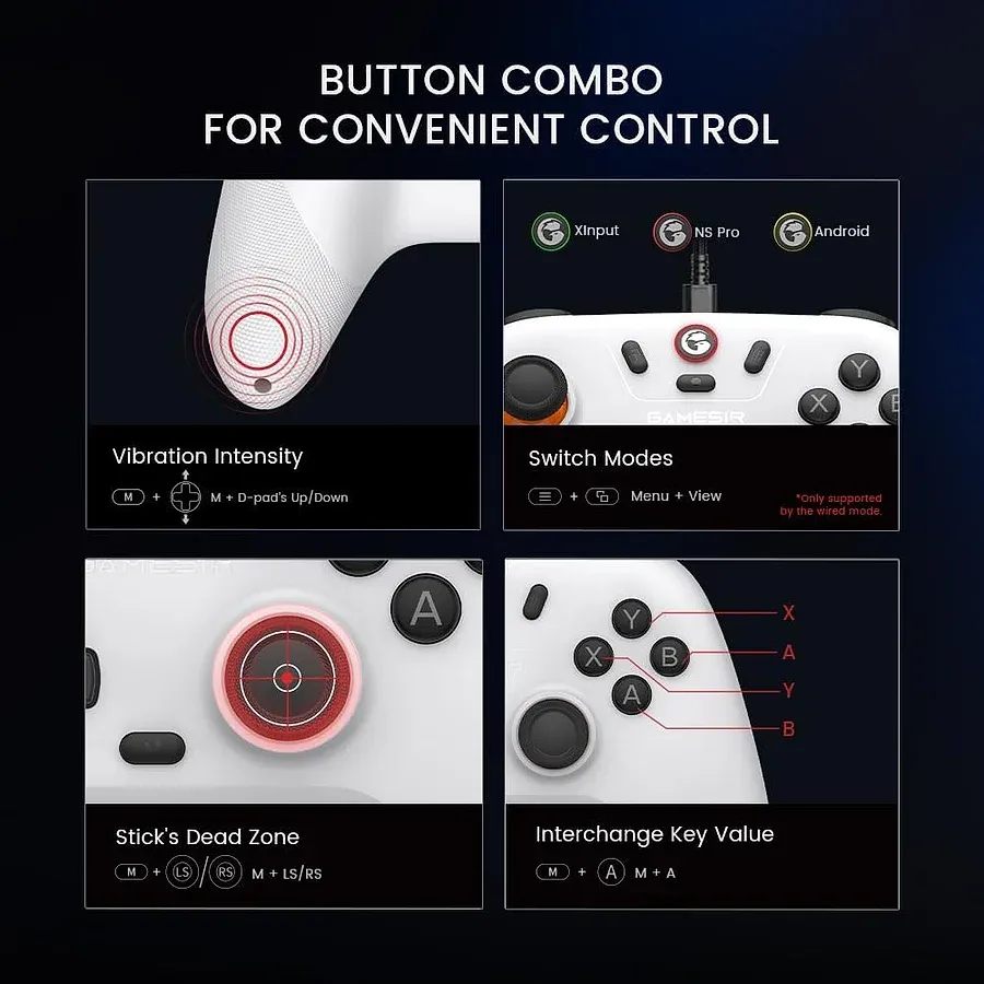 GameSir Nova Lite controle sem fio Hall Effect branco para PC Android e iOS vista frontal