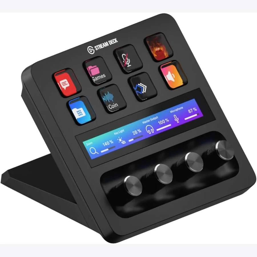 Elgato Stream Deck Plus com 8 teclas LCD e 4 diais touch para controle de áudio e edição
