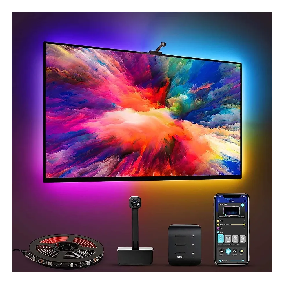 Govee DreamView TV Envisual com câmera de sincronização e fita RGBIC atrás da tela