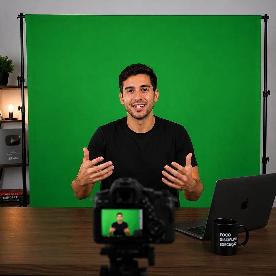 Tecido chroma key verde 1,35m para fundo de live e gravação de vídeo