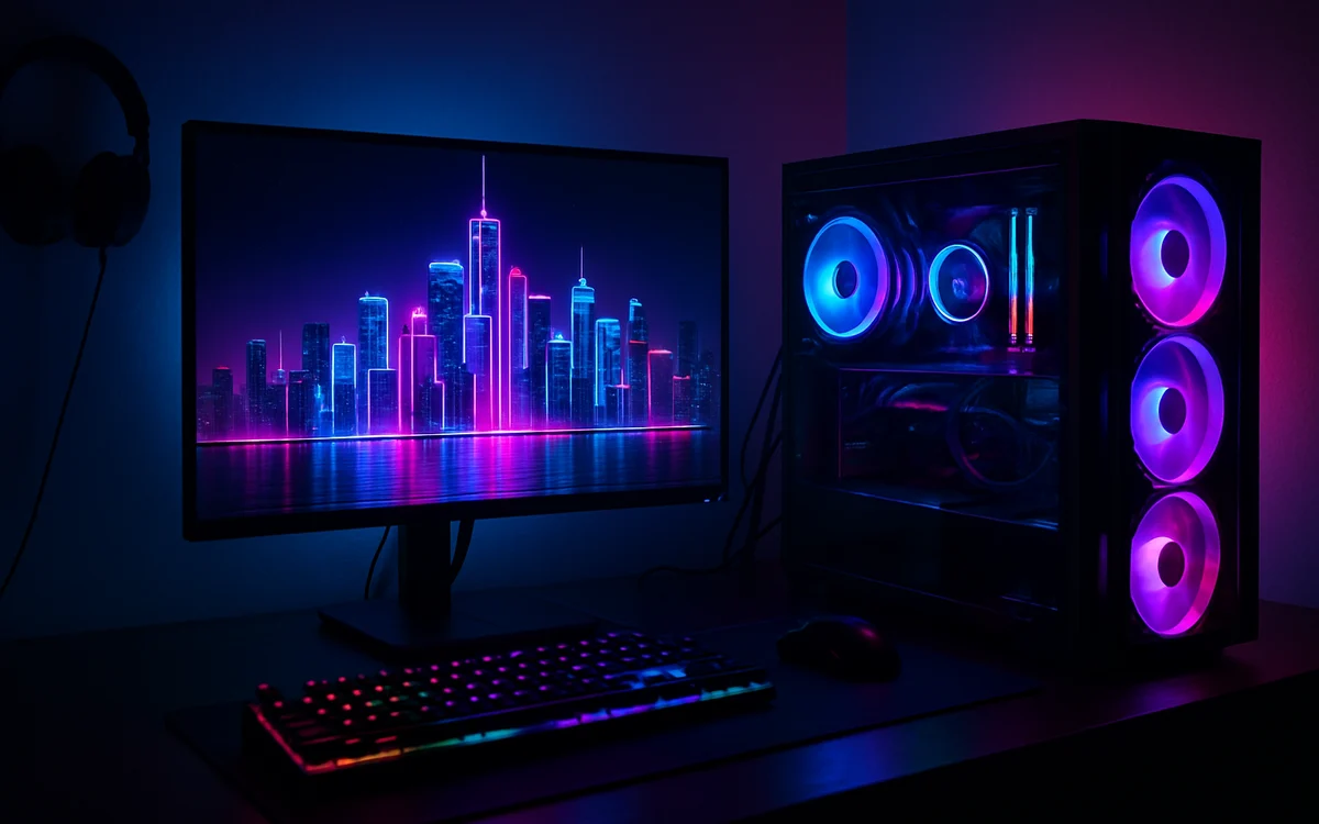 Placa de vídeo removida de um gabinete de PC gamer sobre uma superfície escura