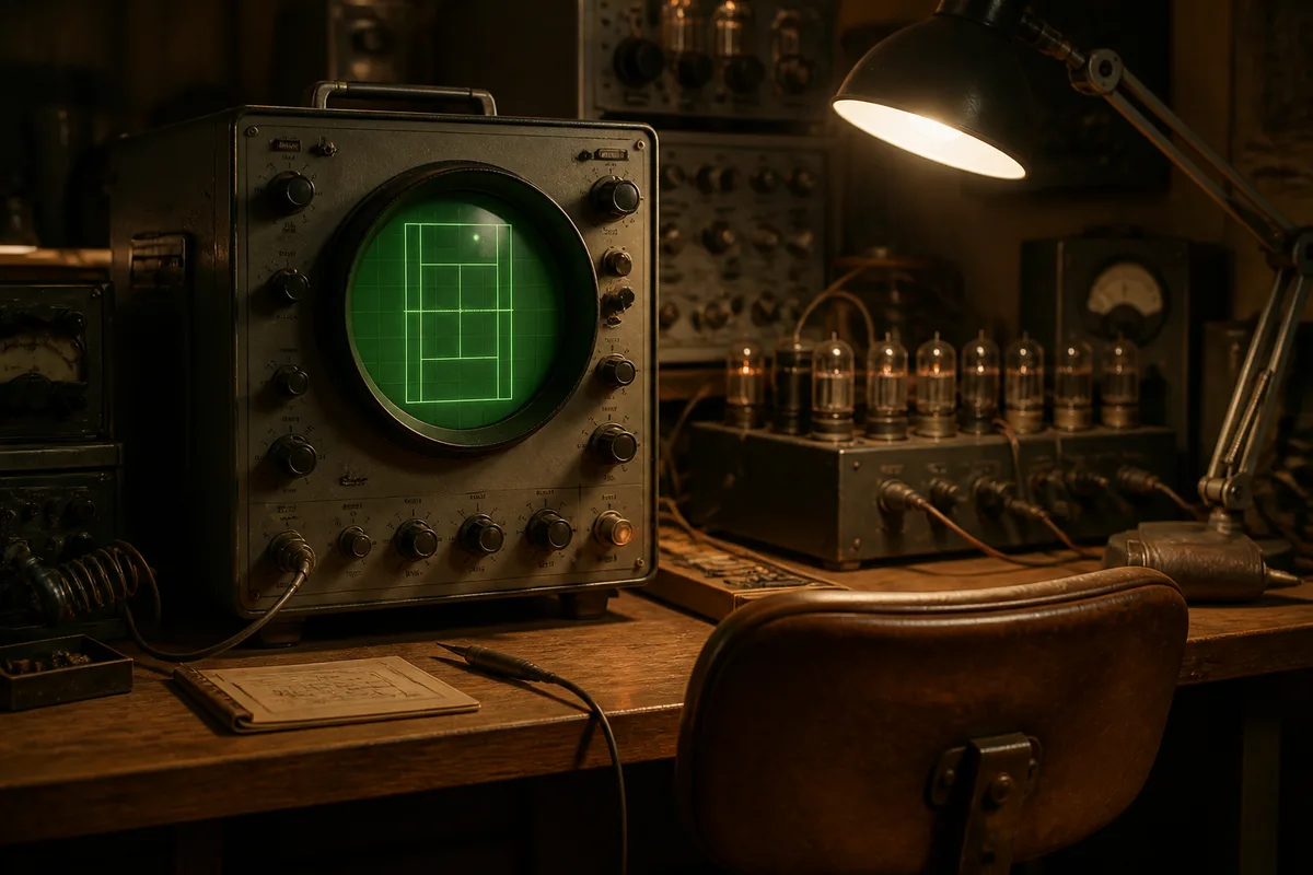Osciloscópio antigo dos anos 1950 com tela de tubo de raios catódicos verde em laboratório vintage