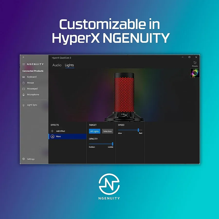 HyperX QuadCast 2 — microfone USB condensador com RGB e 4 padrões polares para stream e podcast