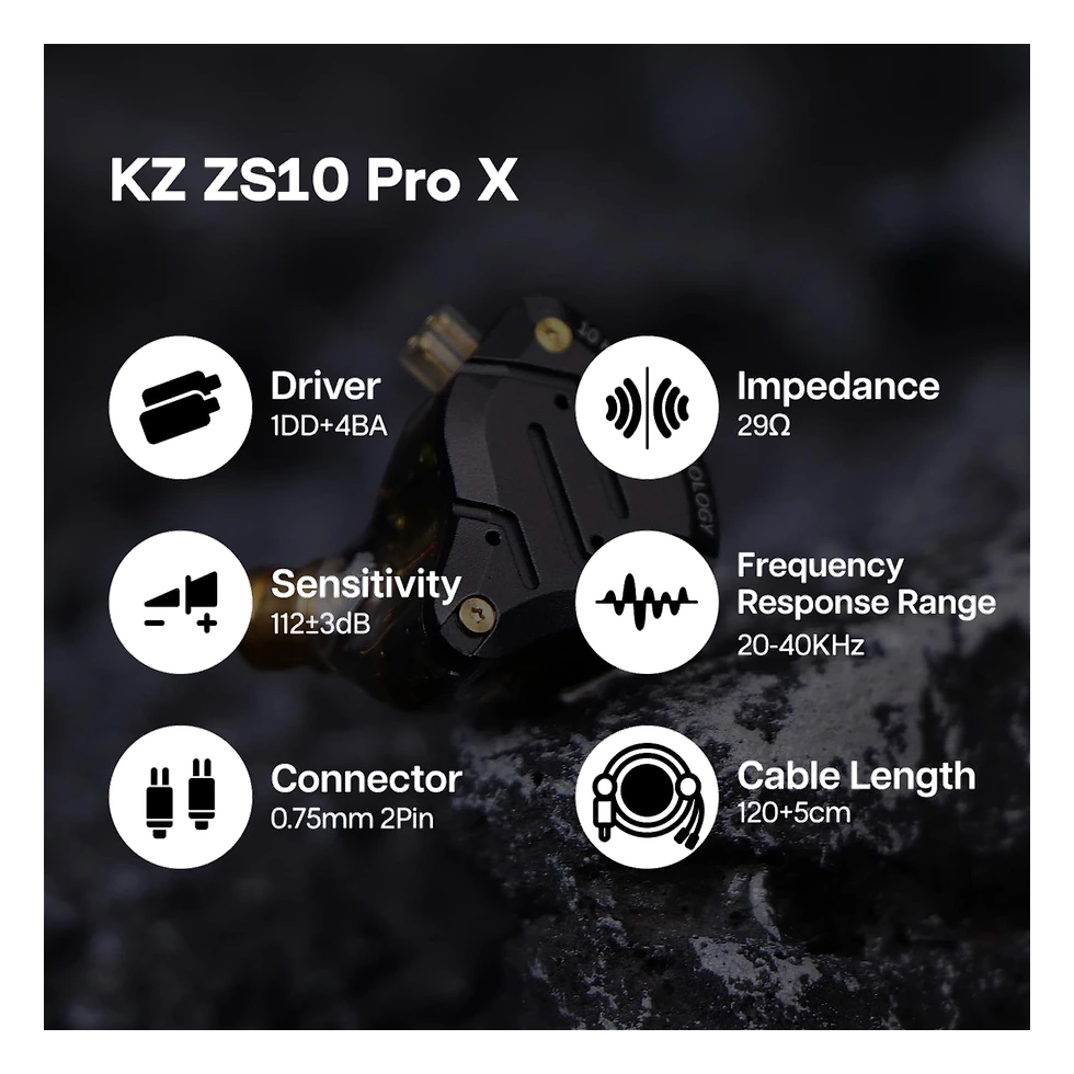 KZ ZS10 Pro X com cinco drivers por lado, cabo removível e corpo intra-auricular