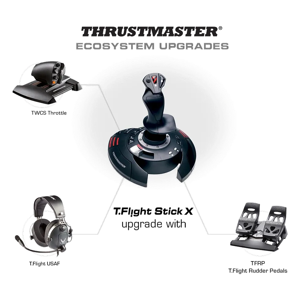 Thrustmaster T.Flight Stick X ao centro de diagrama com acessórios compatíveis da marca