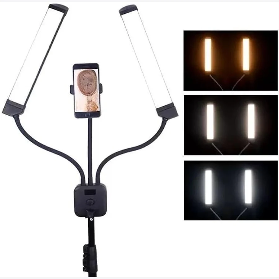 Kit LED duplo para live com dois painéis bicolor e suporte de mesa ajustável