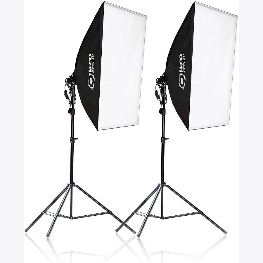 Kit softbox para estúdio com dois painéis de luz branca, difusor e tripé ajustável