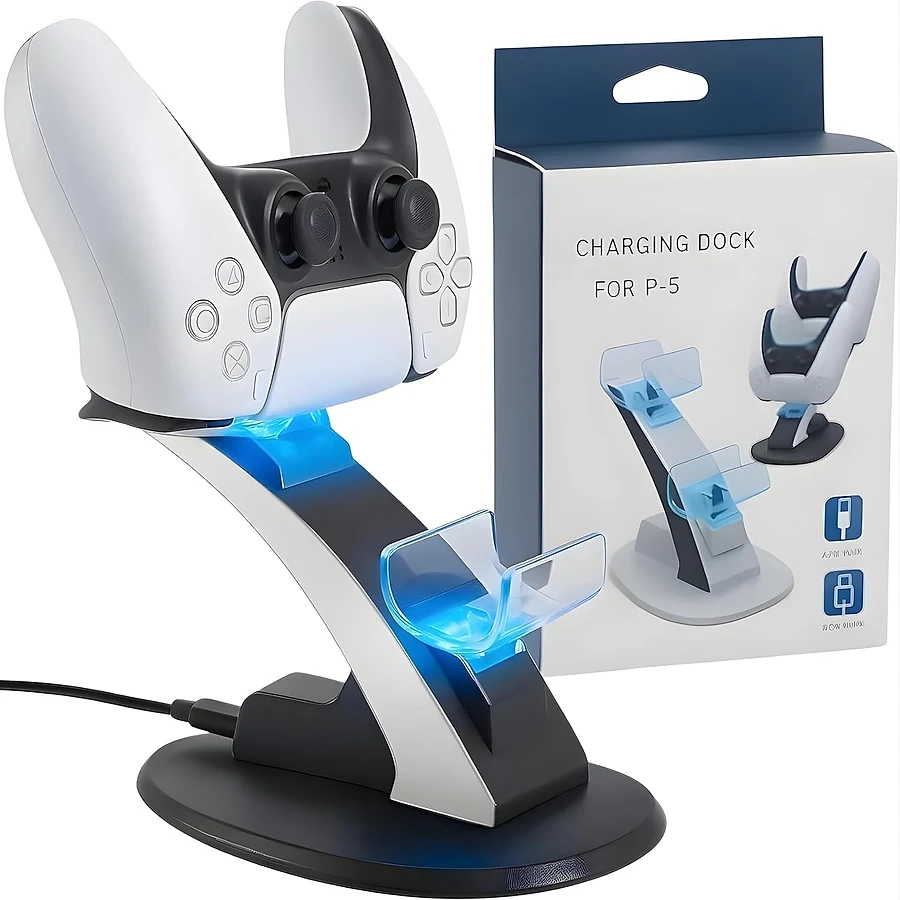 Dock duplo de carregamento com LED colorido para dois controles DualSense do PS5
