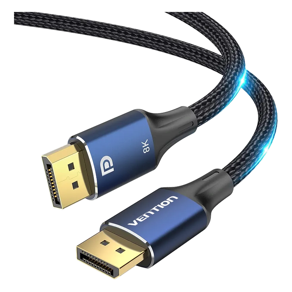 Cabo DisplayPort Vention azul e preto com conectores dourados e cabo trançado reforçado