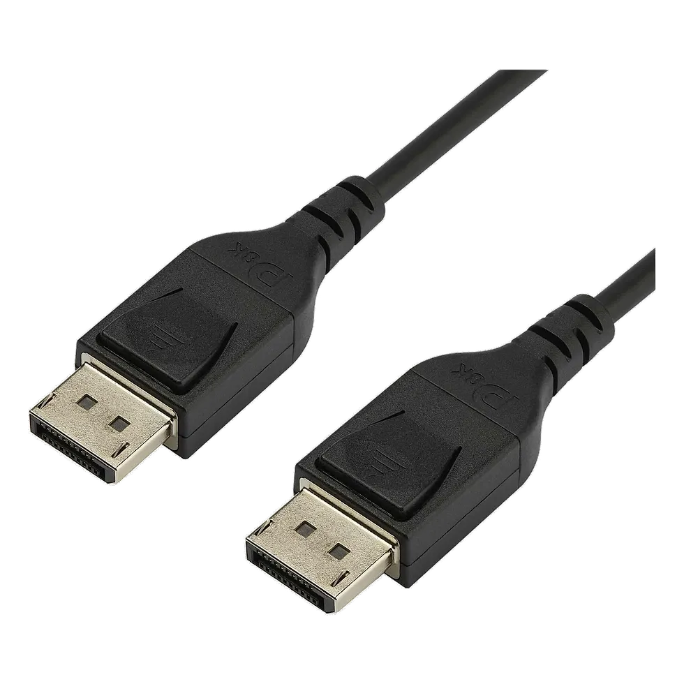 Cabo DisplayPort StarTech preto fino com conectores plásticos e trava de encaixe visível