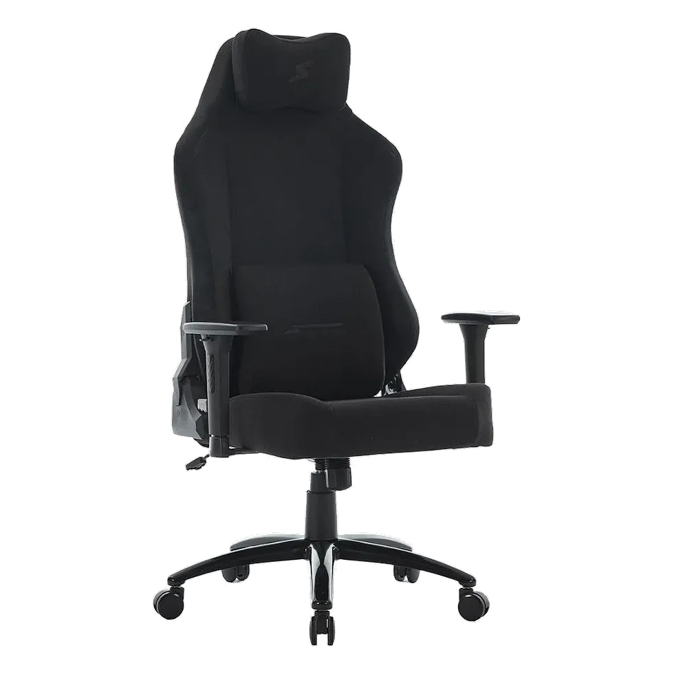 SuperFrame Atlas cadeira gamer preta em tecido com braço 3D e apoio lombar ajustável