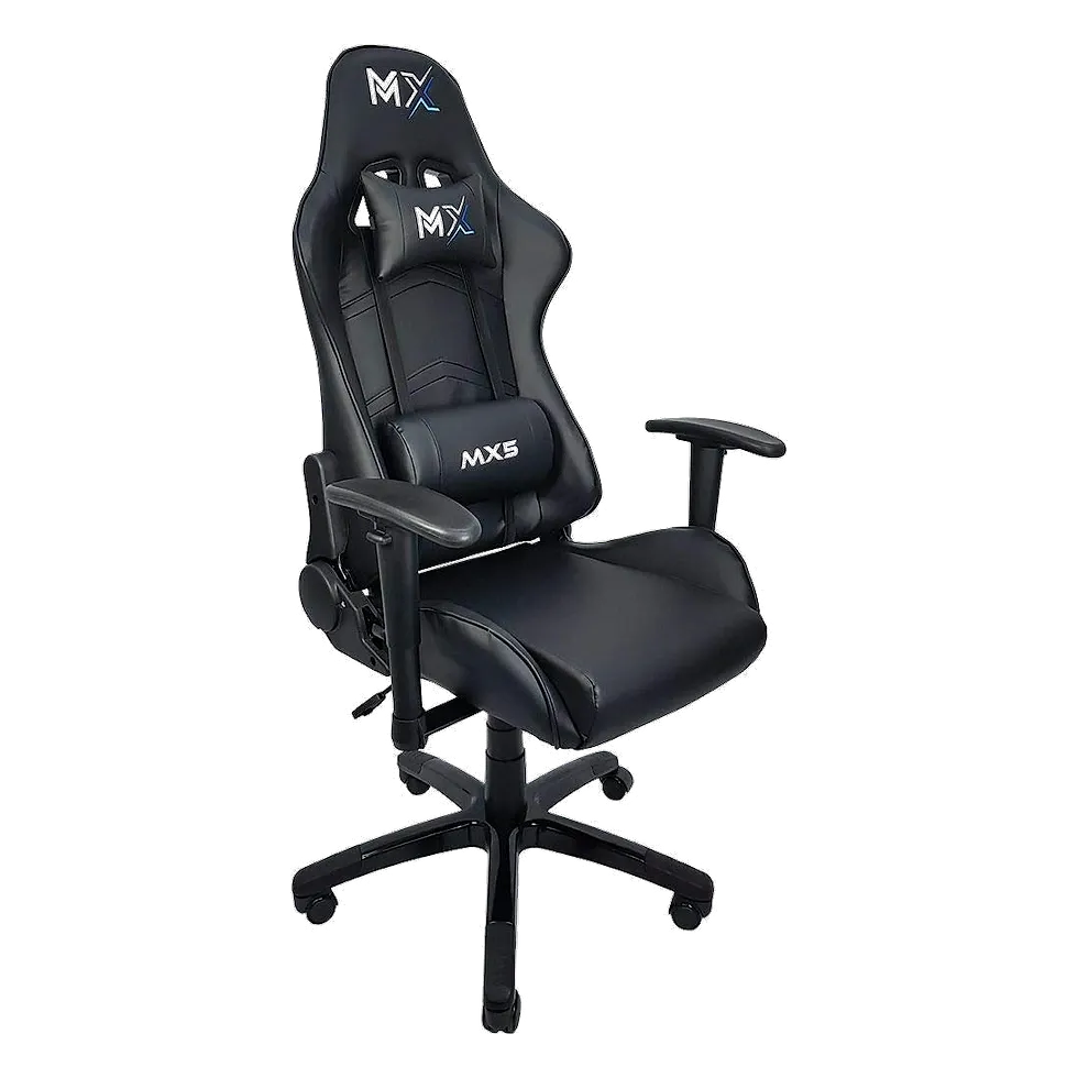 Mymax MX5 cadeira gamer preta giratória com reclinação de 180 graus e estrutura metálica