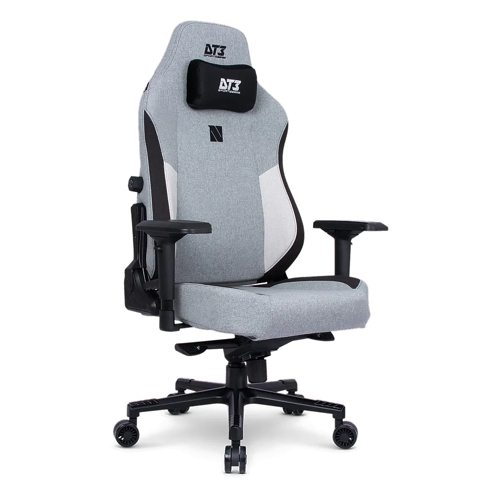 DT3 Nero Elite cadeira gamer cinza em tecido TechSoft com almofada magnética de cooling gel