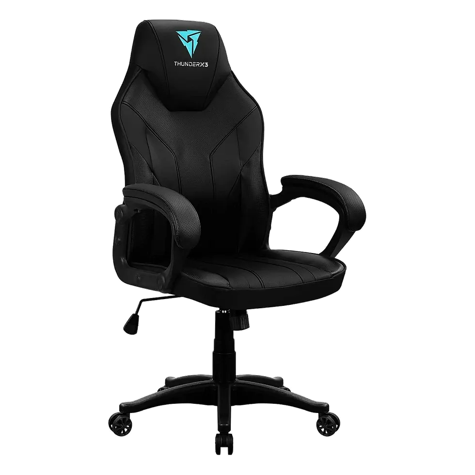 ThunderX3 EC1 cadeira gamer preta com tecnologia Air Tech e encosto com curva ergonômica embutida