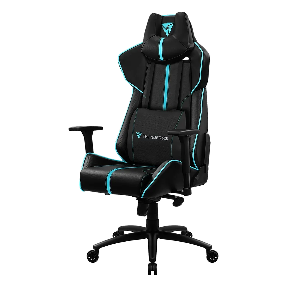 ThunderX3 BC7 XL cadeira gamer preta e ciano para porte grande com assento largo de 74 cm e braço 3D
