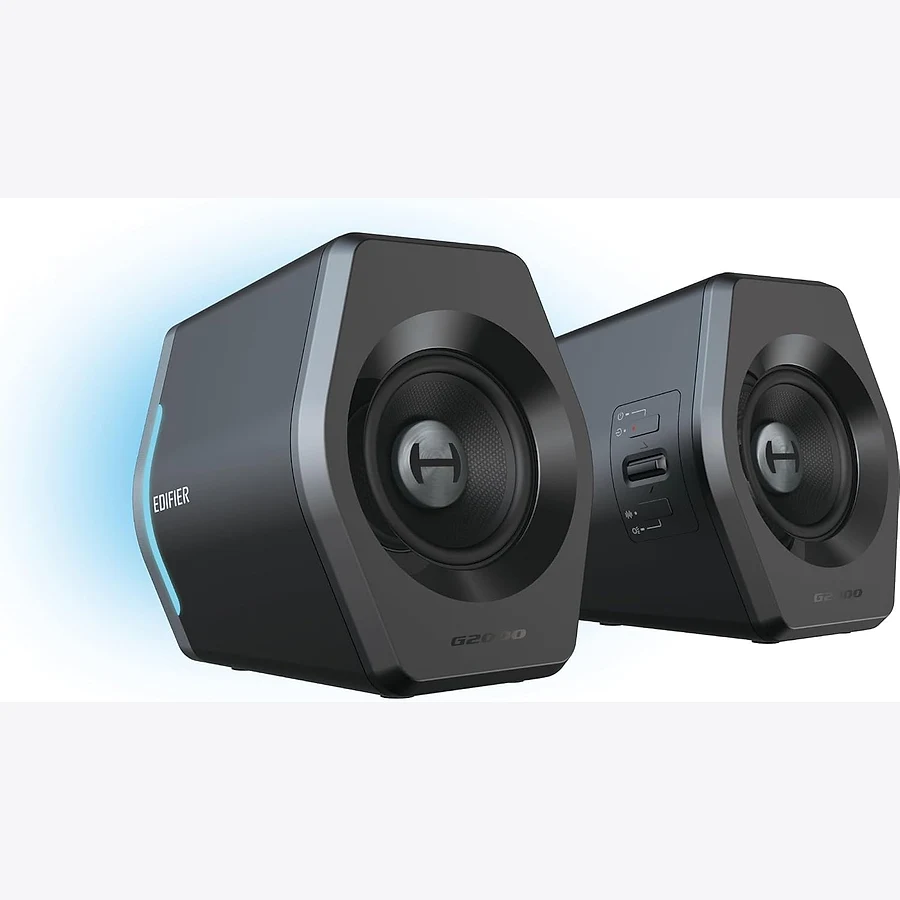 Edifier G2000 caixa de som 2.0 RGB com knob de volume no satélite direito