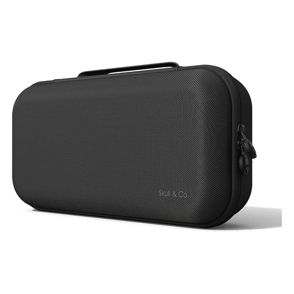 Estojo rígido preto com alça, fechado, para transporte de PC portátil gamer