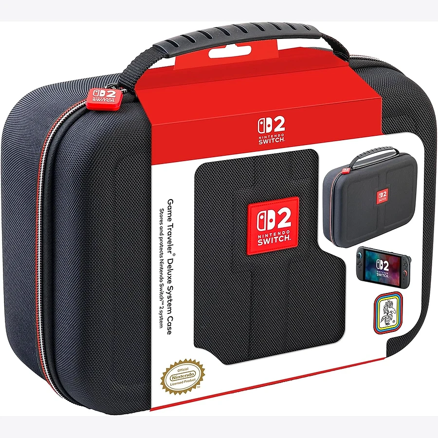RDS Game Traveler Deluxe case aberta mostrando interior acolchoado e compartimentos para o Switch 2