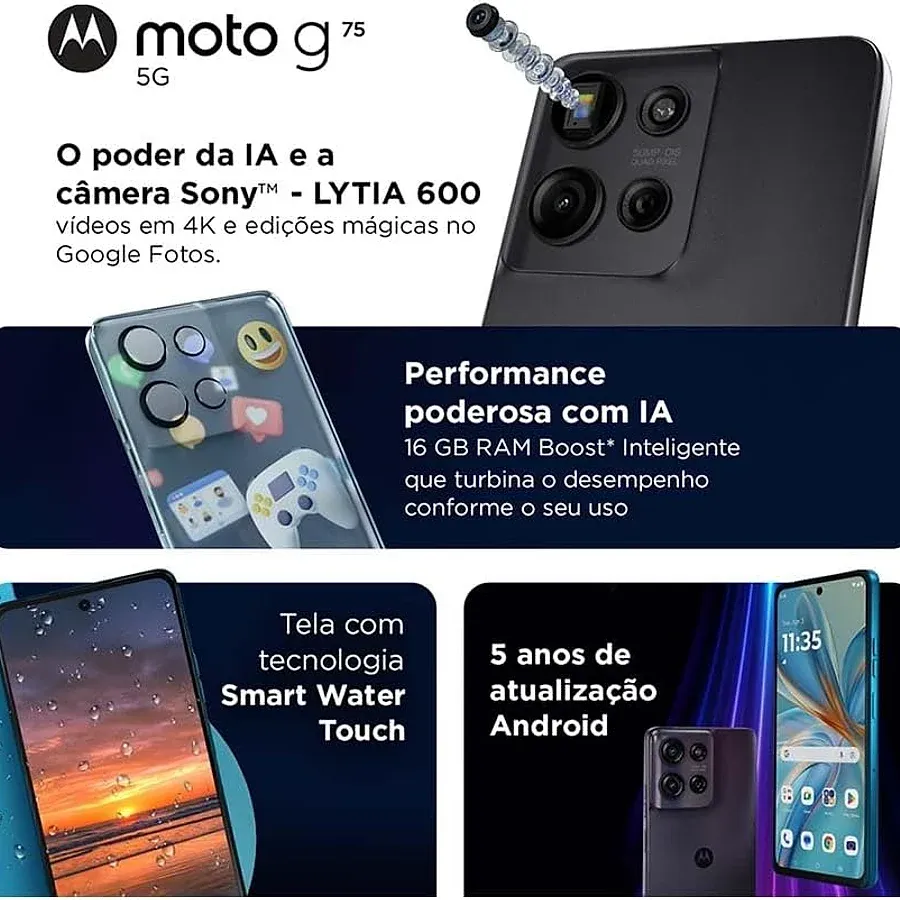Motorola Moto G75 5G celular Android com Snapdragon 6 Gen 3 e certificação IP68