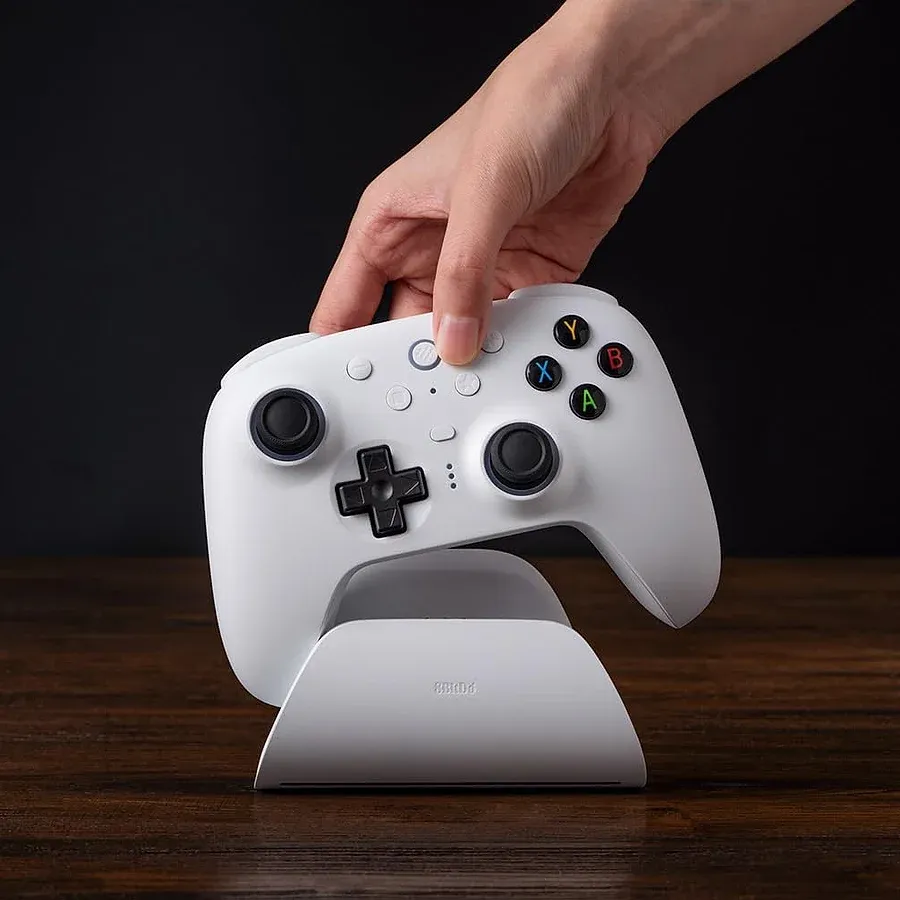 8BitDo Ultimate 2 branco com D-PAD TMR e dock de carregamento para jogos de luta