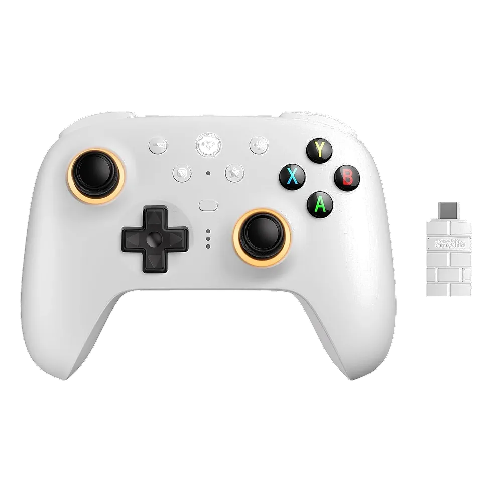 8BitDo Ultimate 2 controle sem fio branco com dock de carga magnética e sensor TMR anti-drift