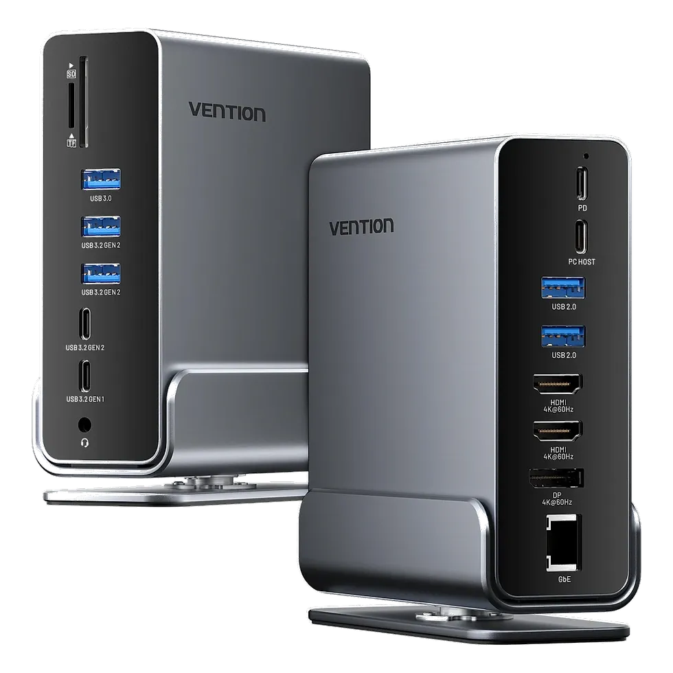 Vention docking station compacta com portas HDMI duplas e conector USB-C central