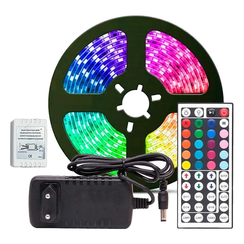 ZEYjon fita LED RGB 3528 em rolo de 5 metros com fonte 12V e controle remoto