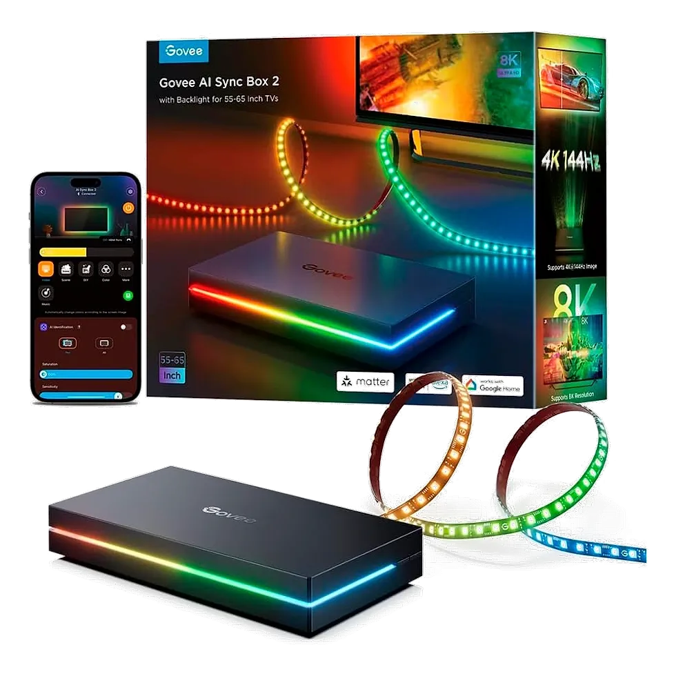 AI Sync Box 2 com passthrough HDMI 2.1 e fita RGBWIC de alta densidade