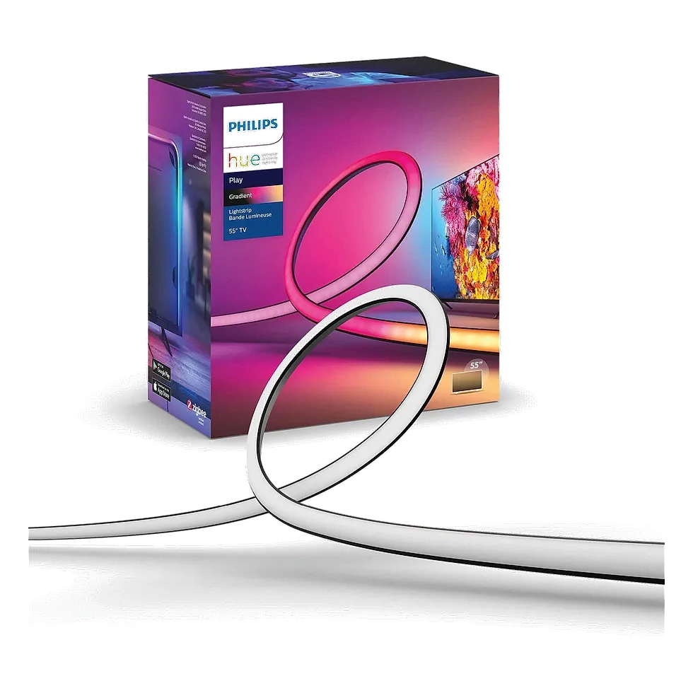 Philips Hue Play Gradient Lightstrip com efeito de degradê de cor atrás da TV