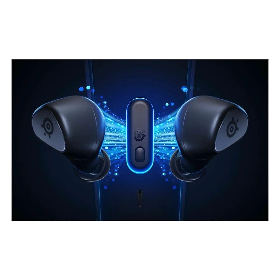 SteelSeries Arctis GameBuds preto com estojo, earbuds e receptor USB-C de 2,4 GHz