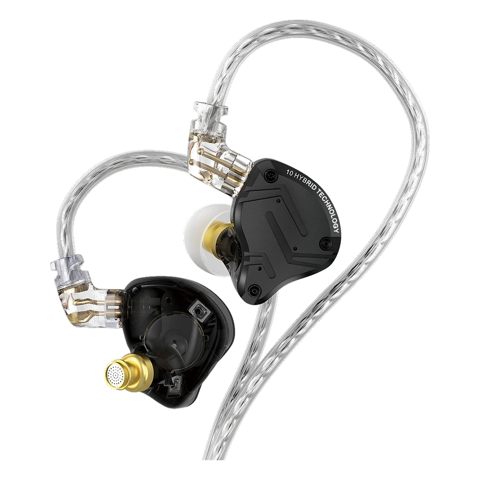 KZ ZS10 Pro X com microfone, corpo de resina, placa metálica e cabo removível