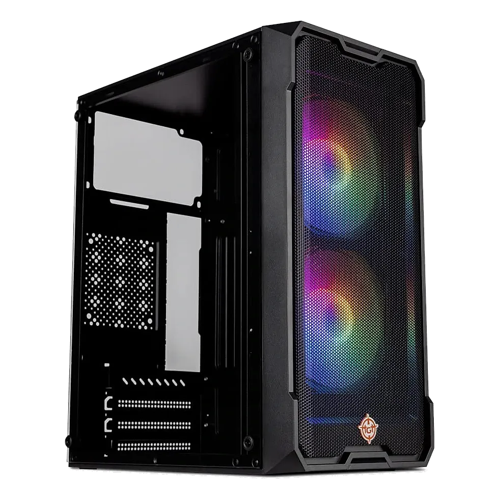 TGT Jester Mid Tower, gabinete preto com lateral de vidro e duas ventoinhas