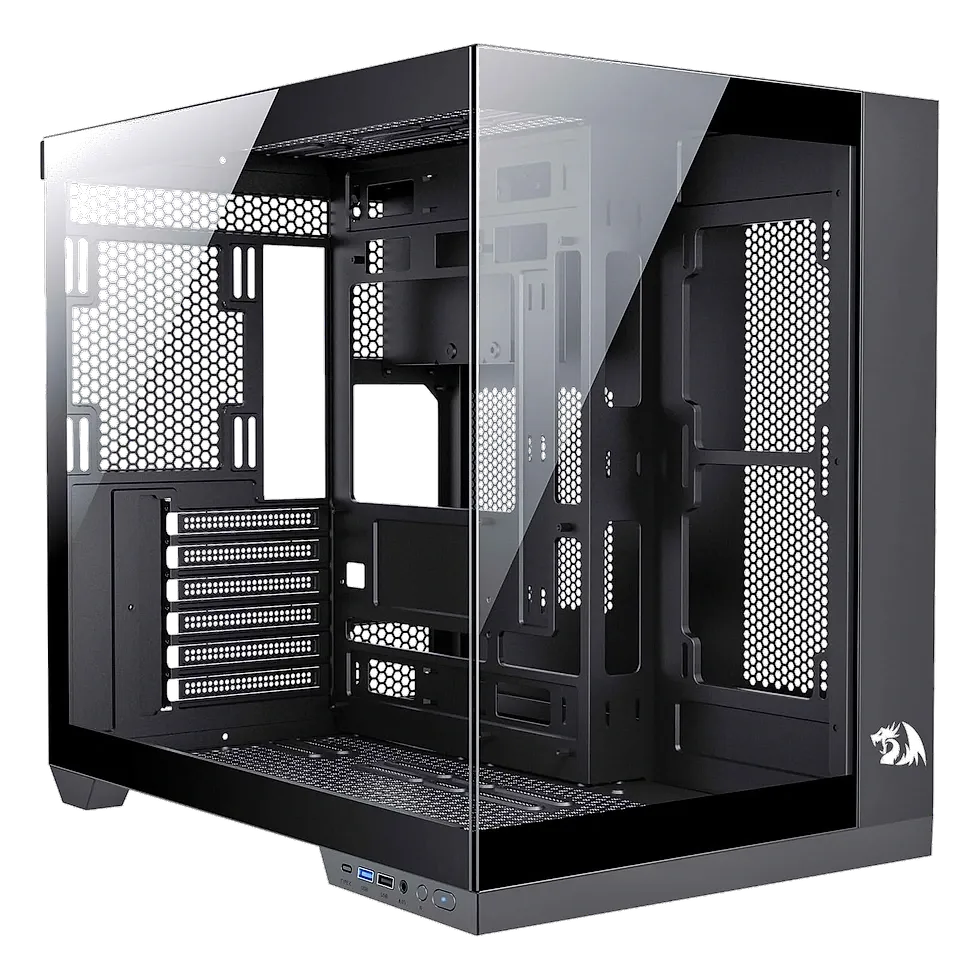 Gabinete Redragon Wideload Pro mid tower preto com vidro temperado lateral e 3 ventoinhas ARGB