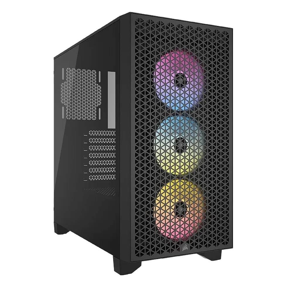Gabinete Corsair 3000D RGB Airflow mid tower preto com frente mesh e 3 ventoinhas RGB