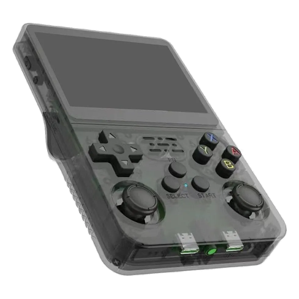 R36S preto com tela IPS de 3,5 polegadas e design inspirado no Game Boy Advance SP