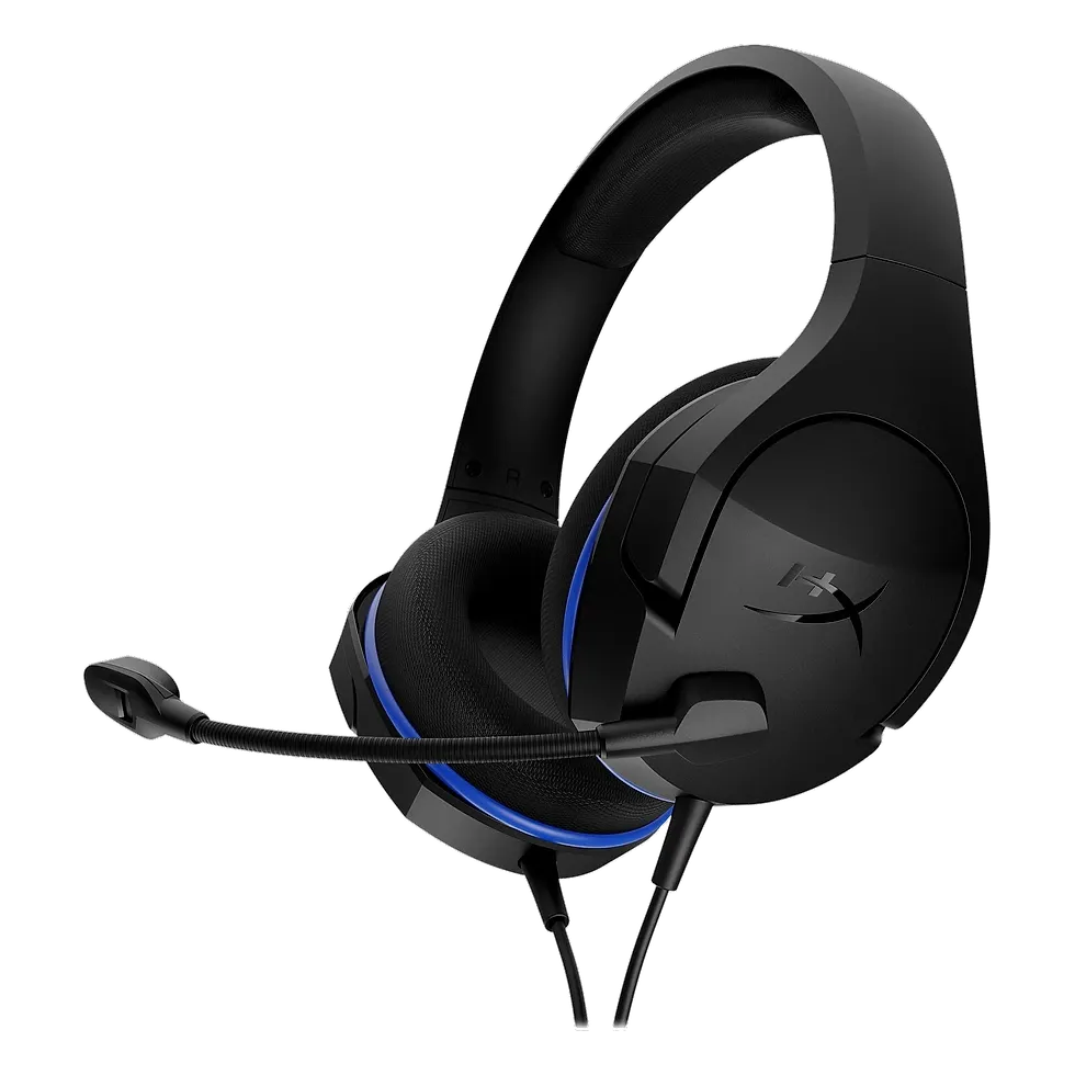 Headset gamer HyperX Cloud Stinger Core preto com detalhe azul e microfone flexível
