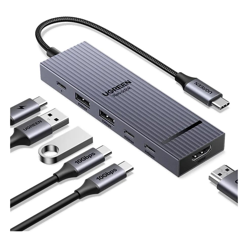 UGREEN Revodok Pro hub USB-C com portas HDMI, USB-A e USB-C em corpo metálico