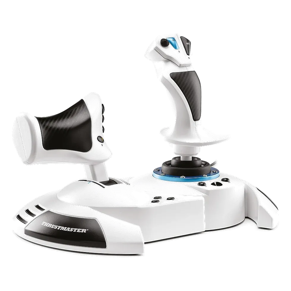 Thrustmaster T-Flight Hotas One branco com manche e acelerador destacável lado a lado sobre fundo branco