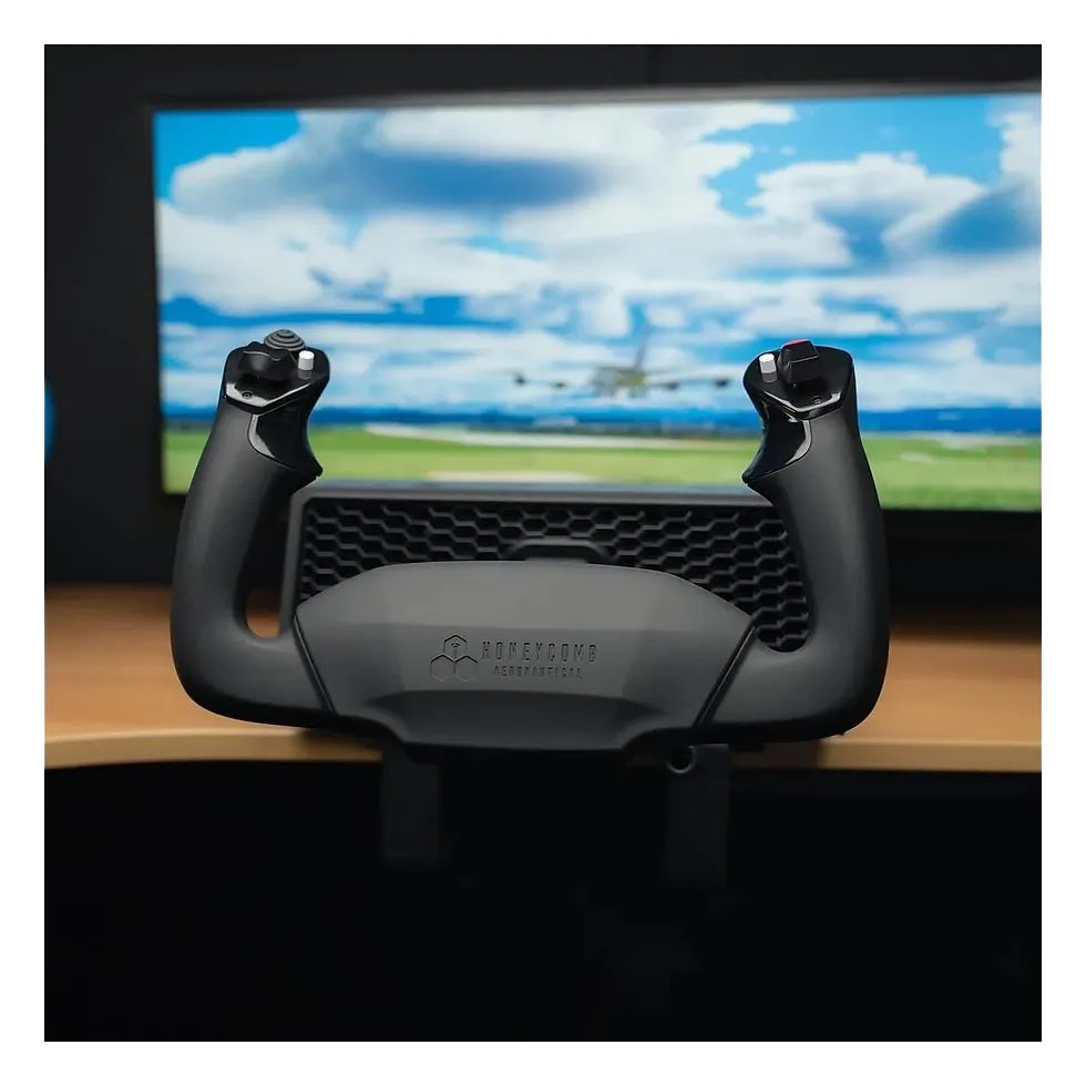 Honeycomb Alpha LITE preto com duas colunas de manche e botões programáveis