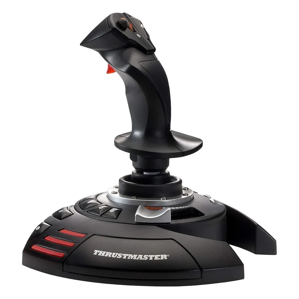Thrustmaster T.Flight Stick X preto com apoio de mão e acelerador integrado à base