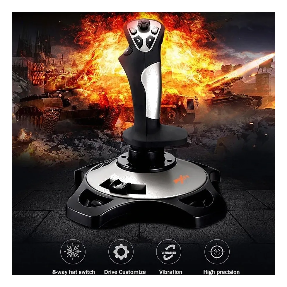 Joystick genérico YF2009 com base prateada e fundo temático estilizado