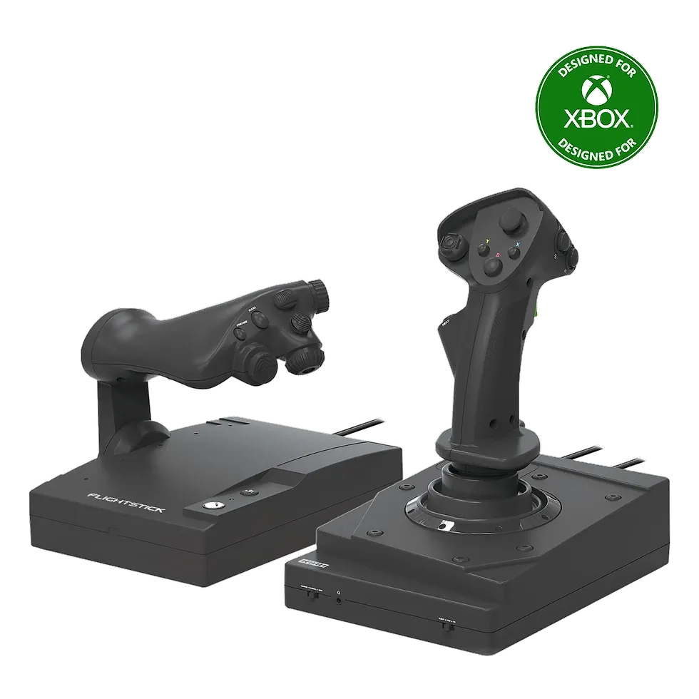 Hori Flight Stick preto com manche e acelerador separados e selo Designed for Xbox